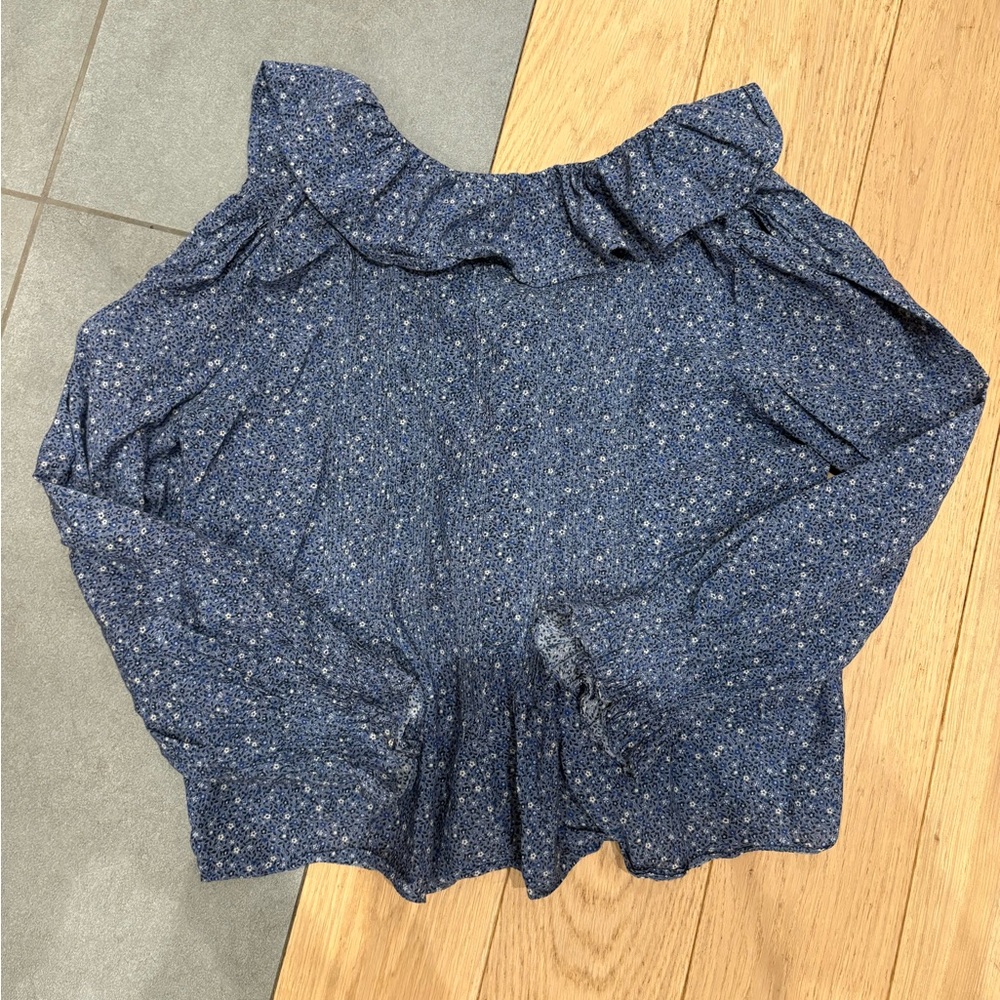 Doen Hardy Ruffle Long-Sleeve Blouse in Midblue California Wildflower - Picture 2 of 5